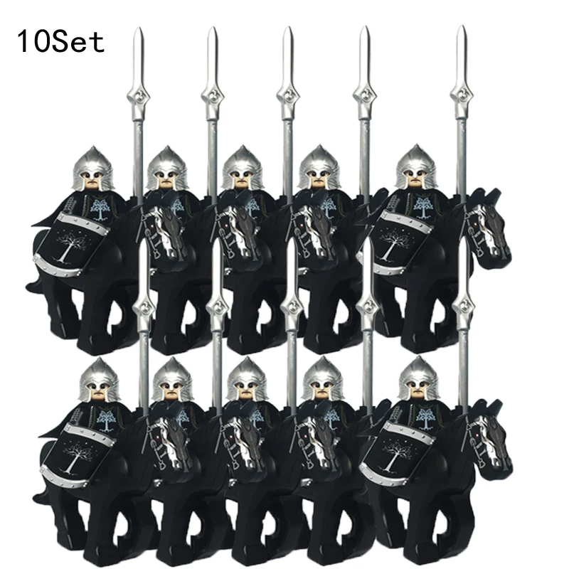 (Army A) Knights Minifigures Dark Sauron Battle Five Armies with Sword Rohan with Horse Building Blocks Kids Toy
