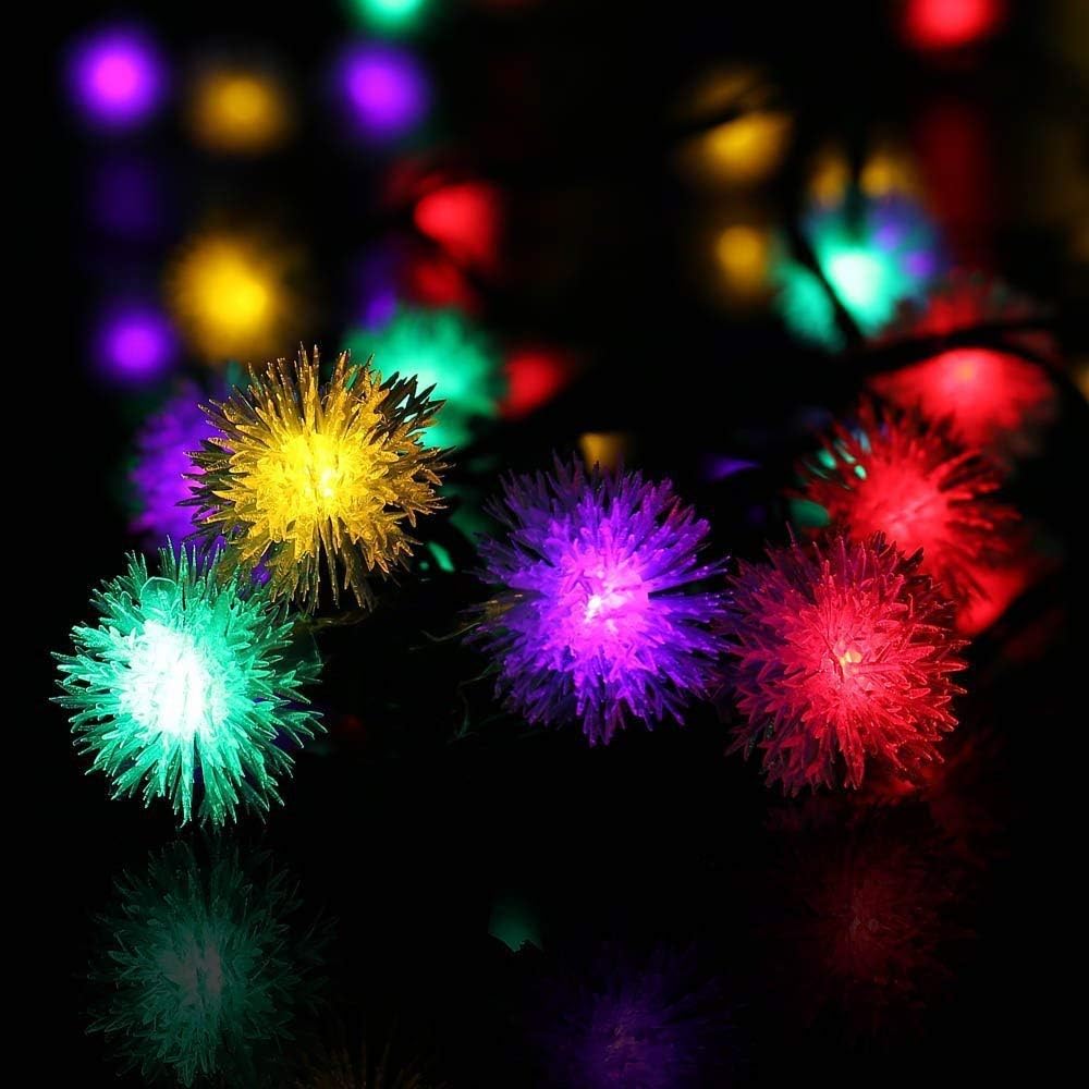 Outdoor Solar Lights 50 LED Dandelion Ball String Fairy Light Solar Power Waterproof Lights Outside Garden Camping Patio Party Christmas 