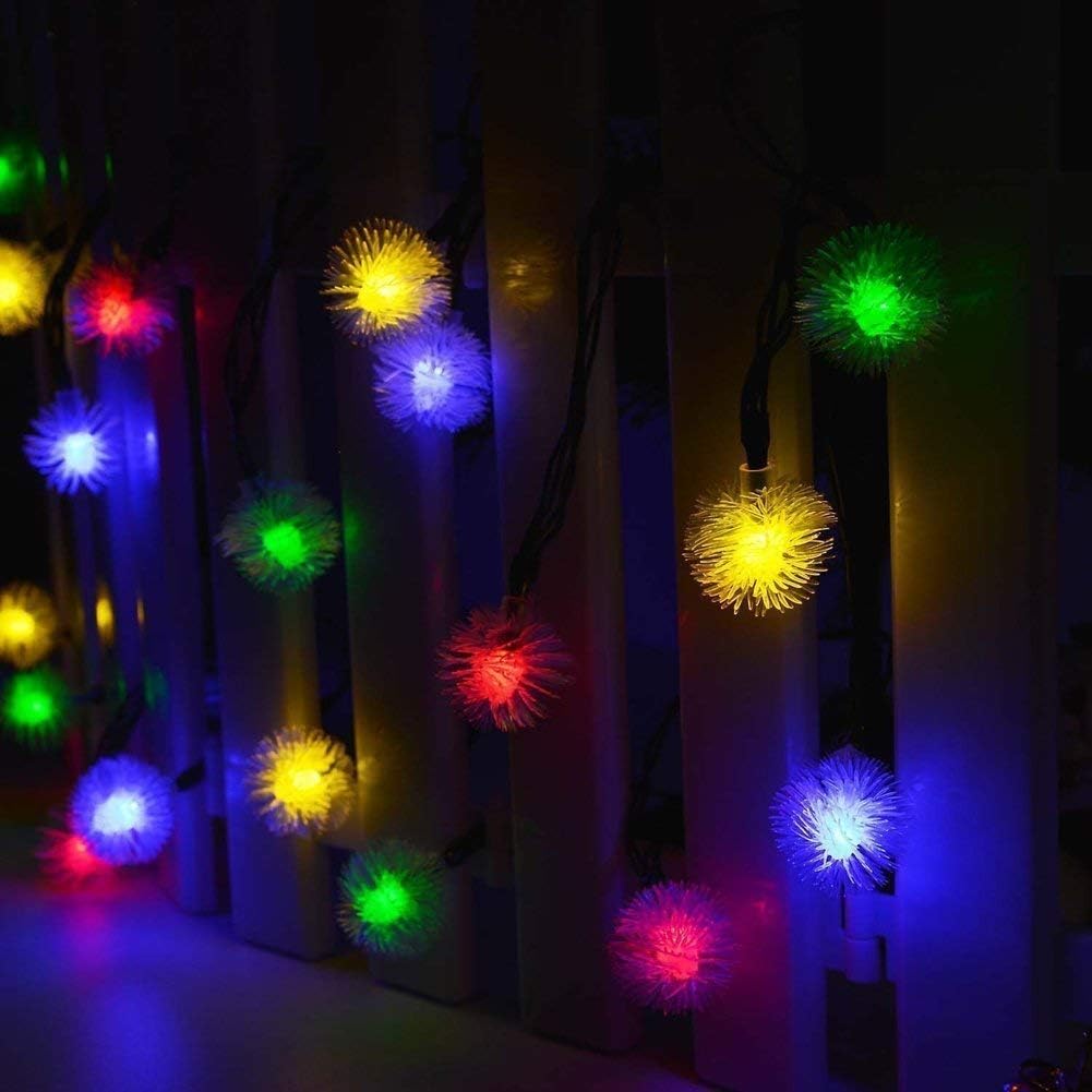 Outdoor Solar Lights 50 LED Dandelion Ball String Fairy Light Solar Power Waterproof Lights Outside Garden Camping Patio Party Christmas 