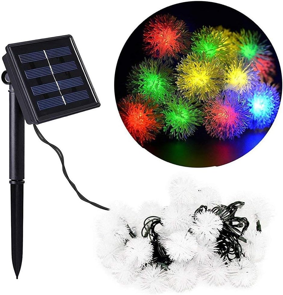 Outdoor Solar Lights 50 LED Dandelion Ball String Fairy Light Solar Power Waterproof Lights Outside Garden Camping Patio Party Christmas 