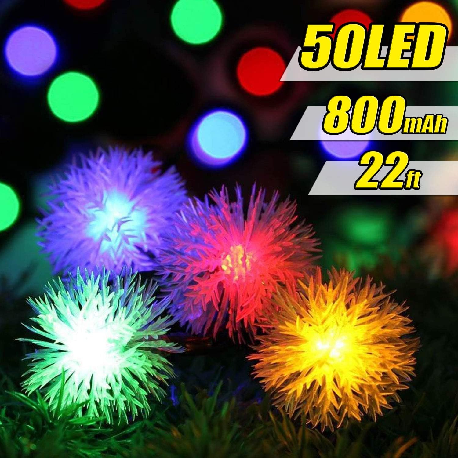 Outdoor Solar Lights 50 LED Dandelion Ball String Fairy Light Solar Power Waterproof Lights Outside Garden Camping Patio Party Christmas 