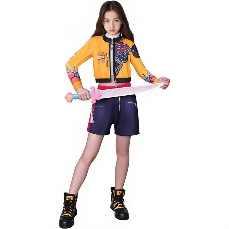 (120CM) Kids Idol Roleplay Outfit 3 Pcs Set with T Shirt Jacket and Pants for Carnival Party Inspired by Rumi Zoey Mira