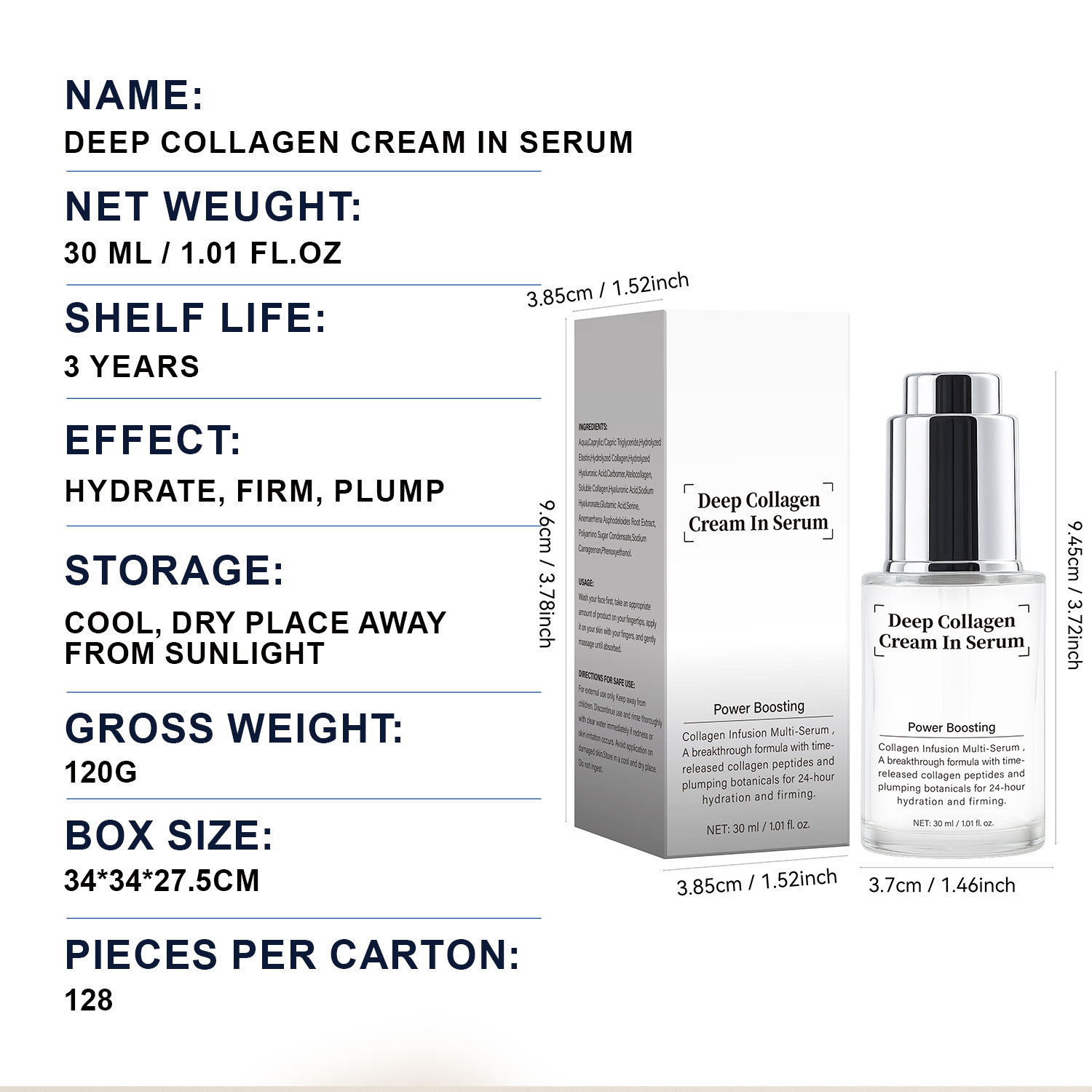 Deep Collagen Cream In Serum For Firming Hydrating And Skin Renewal Daily Anti Aging Face Treatment 30ml