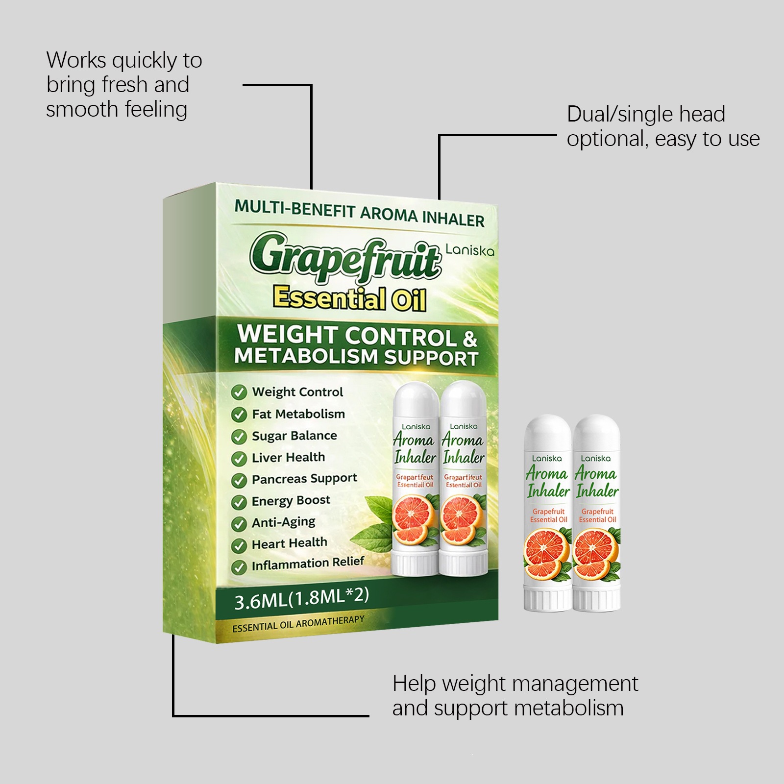 Aromatherapy Nasal Inhaler Stick With Grapefruit Essence For Refreshing And Wellness Support