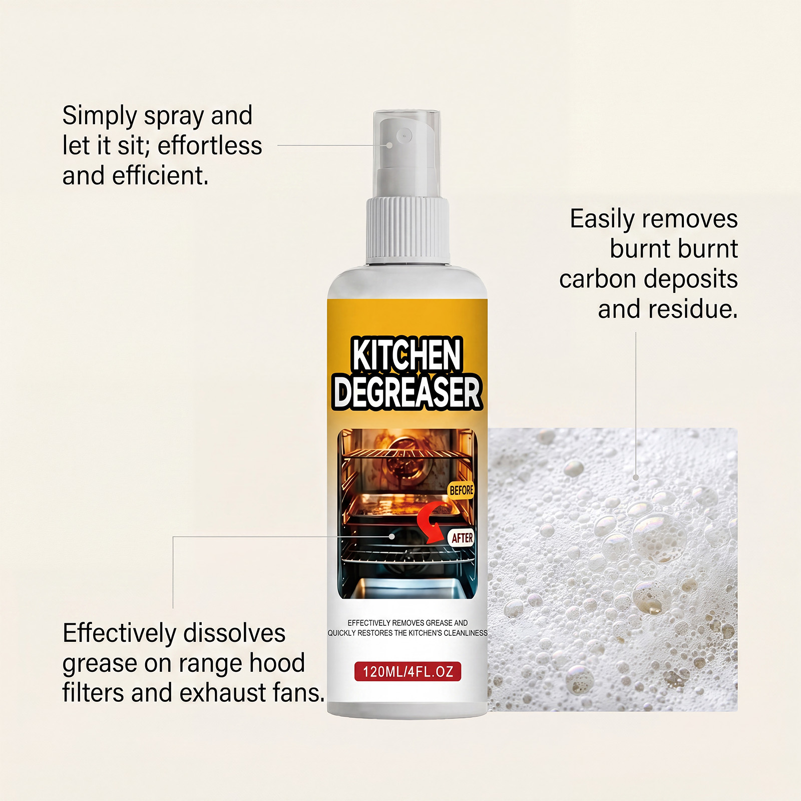 Kitchen Grease Cleaner Range Hood Stove Remove Stubborn Oil Dirt Bright Clean Household Detergent