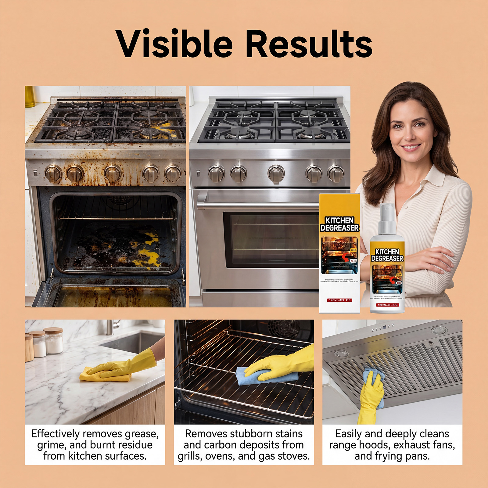 Kitchen Grease Cleaner Range Hood Stove Remove Stubborn Oil Dirt Bright Clean Household Detergent