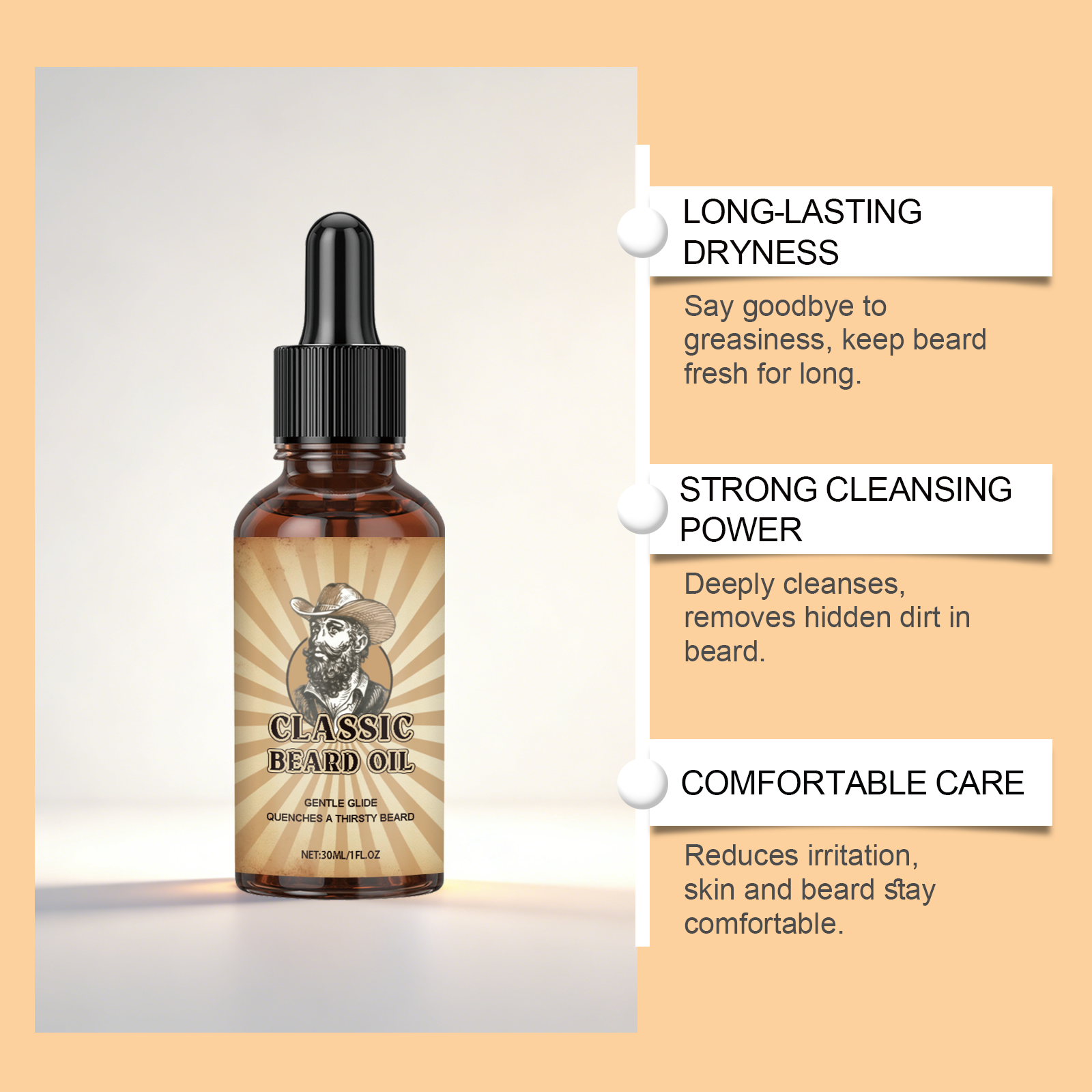 Beard Care Essential Oil Mild Formula Refreshing Non Greasy Nourish Repair For Men Daily Facial Hair Moisturizing Care
