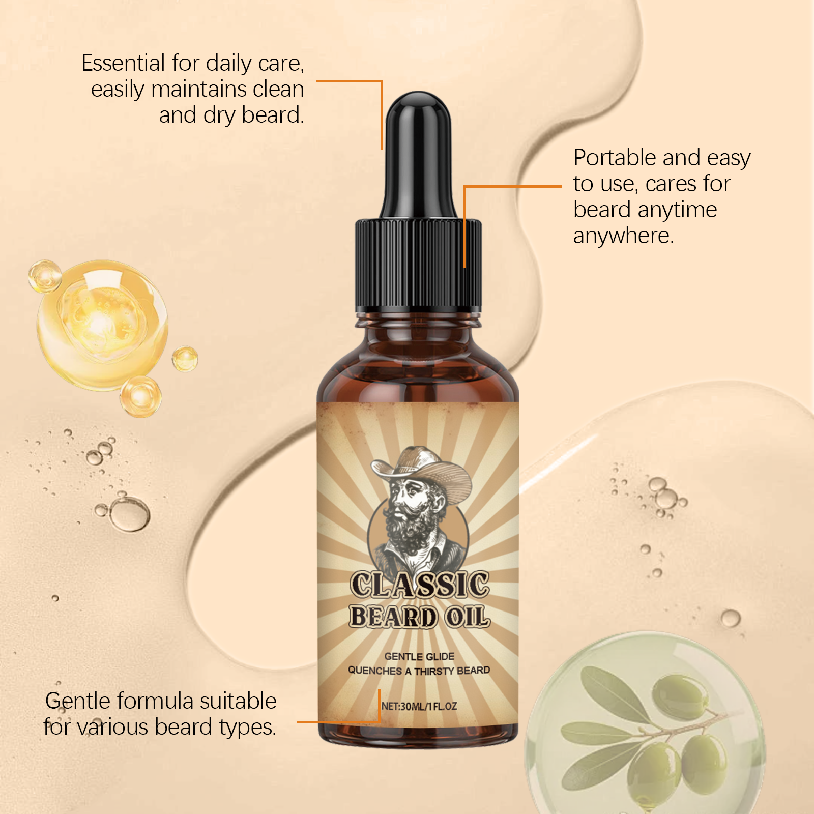 Beard Care Essential Oil Mild Formula Refreshing Non Greasy Nourish Repair For Men Daily Facial Hair Moisturizing Care