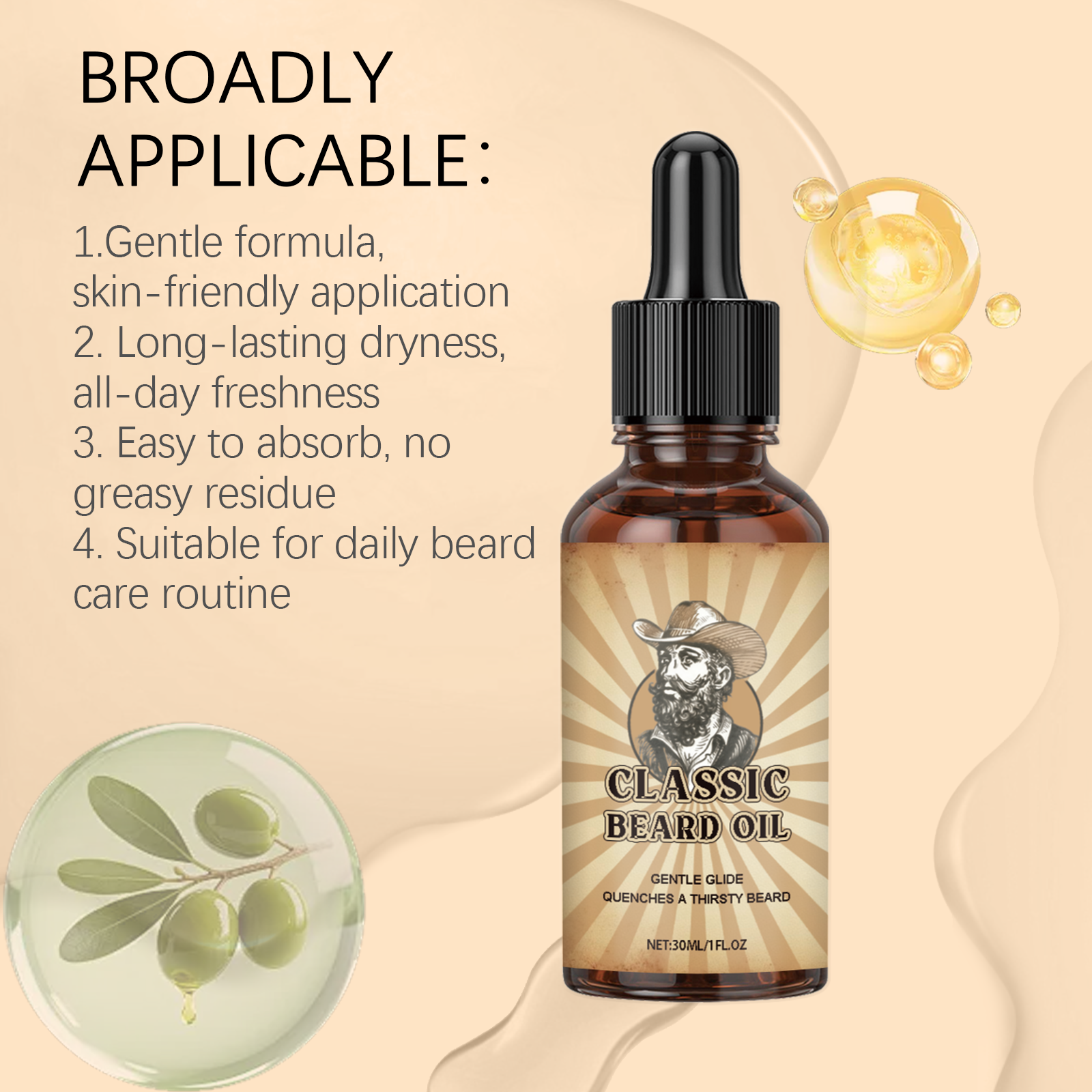 Beard Care Essential Oil Mild Formula Refreshing Non Greasy Nourish Repair For Men Daily Facial Hair Moisturizing Care