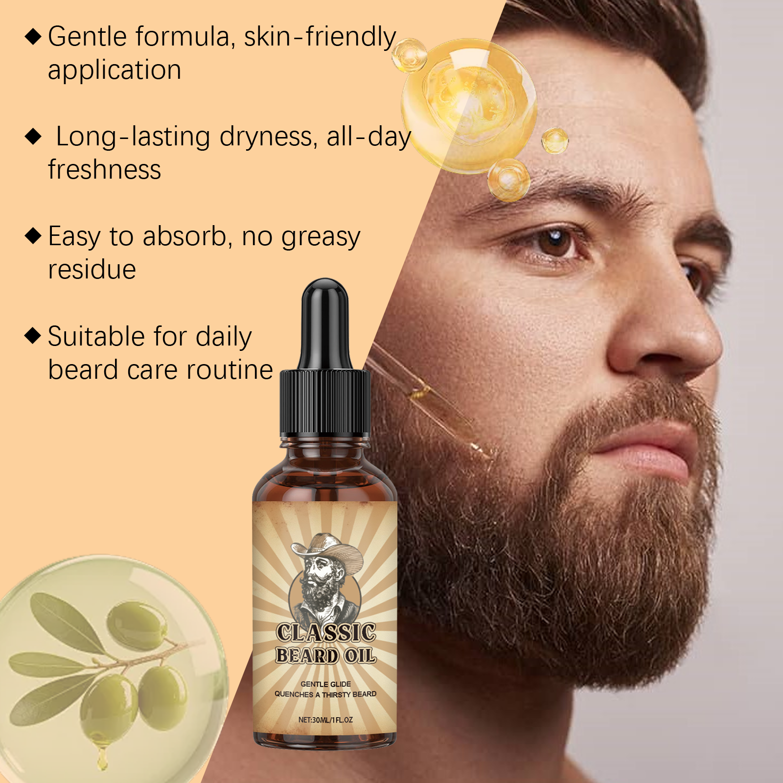 Beard Care Essential Oil Mild Formula Refreshing Non Greasy Nourish Repair For Men Daily Facial Hair Moisturizing Care