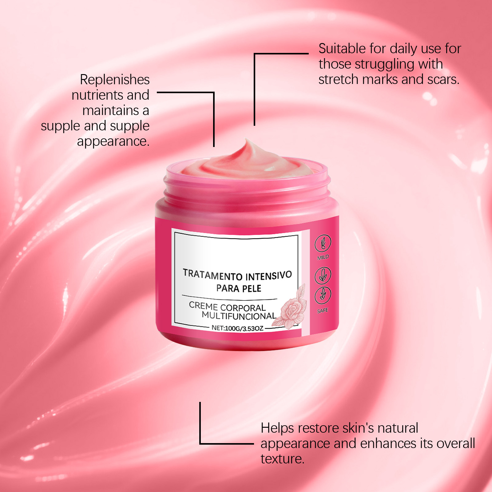 Rose Skin Care Cream For Pregnant Nourish Skin Elastic Smooth Moisturize Daily Smear Massage Body Skin