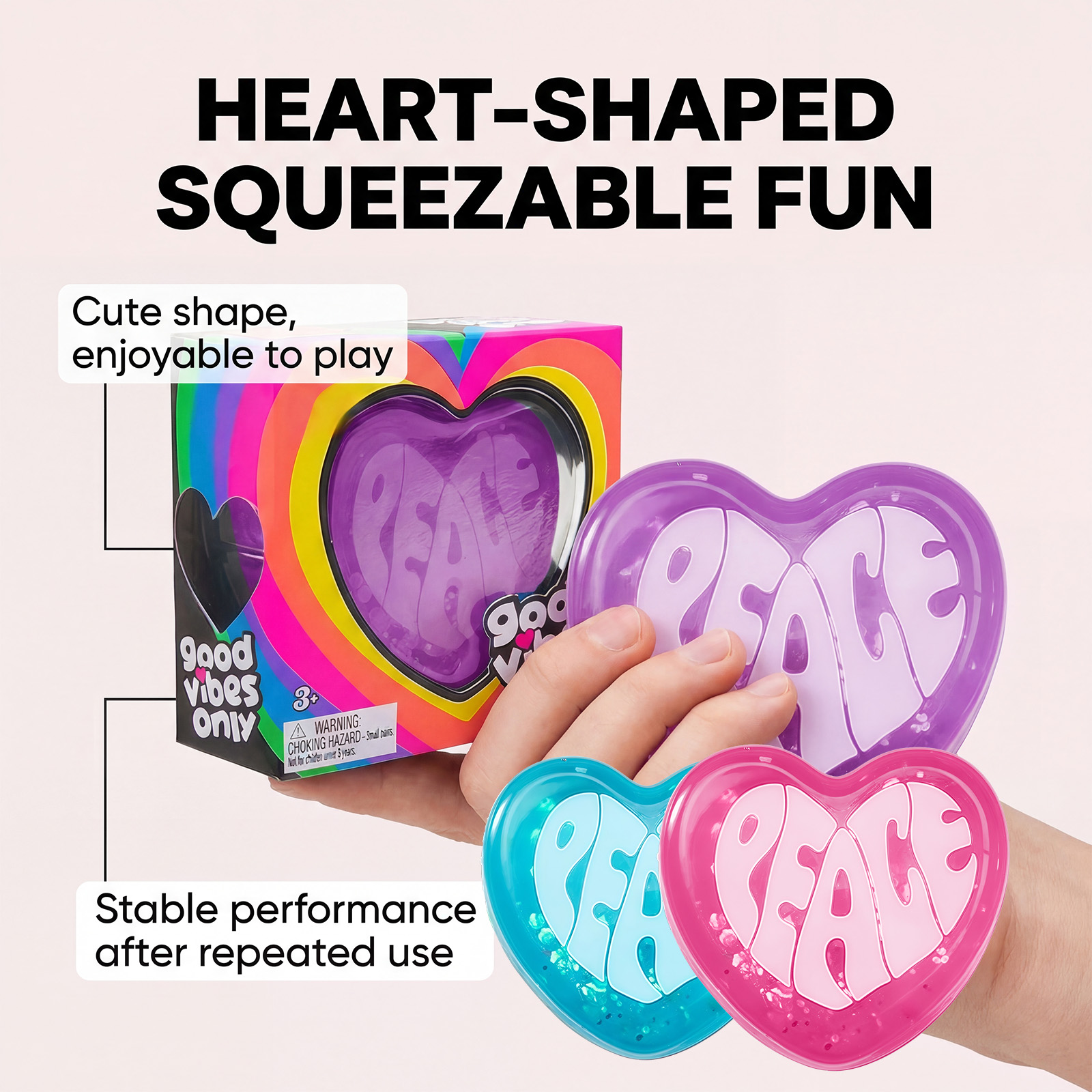 (Pink-Pink) Heart Squeeze Toy Pink Heart Shaped Soft Slow Rebound Fun Portable Daily Stress Relief Play Item
