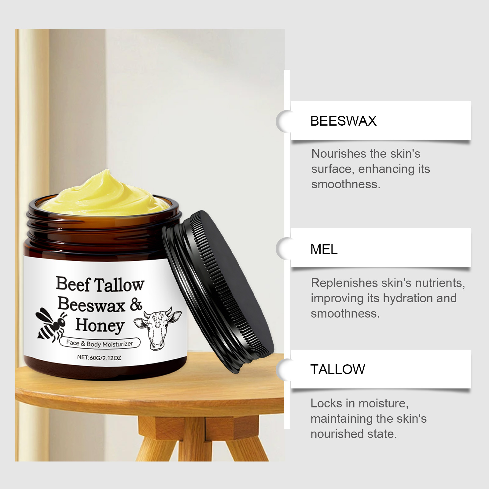 Tallow Moisturizing Cream Mild Hydrating Soft Smooth Comfort For Face Body Skin Daily Care