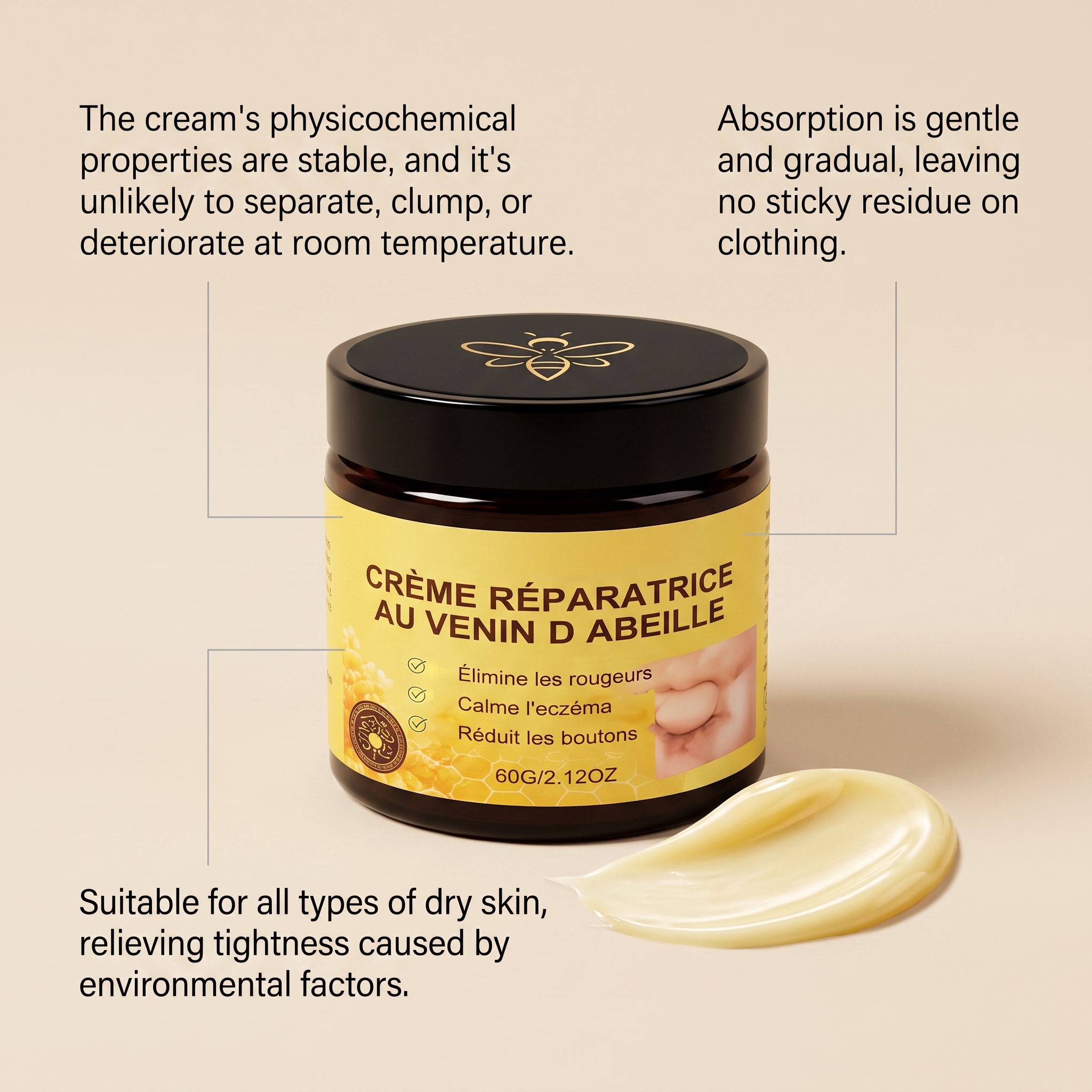 Bee Venom Care Cream Gentle Nourish Delicate Body Skin Hydrate Moisturize Non Sticky Daily Moist Care Lotion