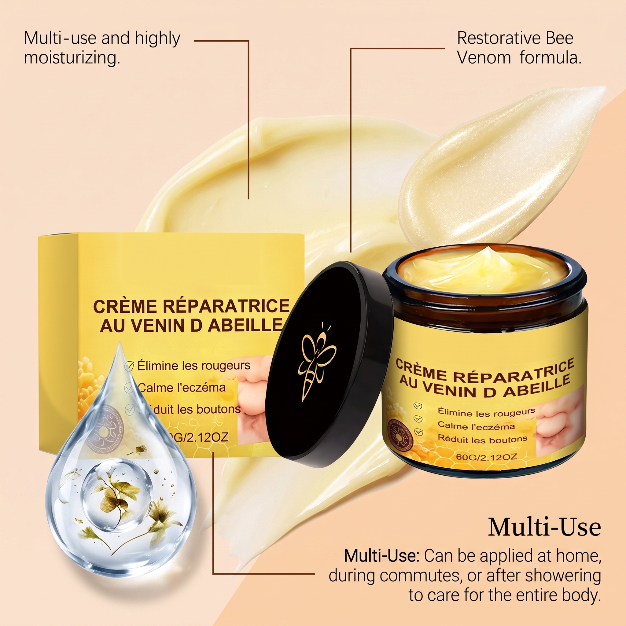 Bee Venom Care Cream Gentle Nourish Delicate Body Skin Hydrate Moisturize Non Sticky Daily Moist Care Lotion