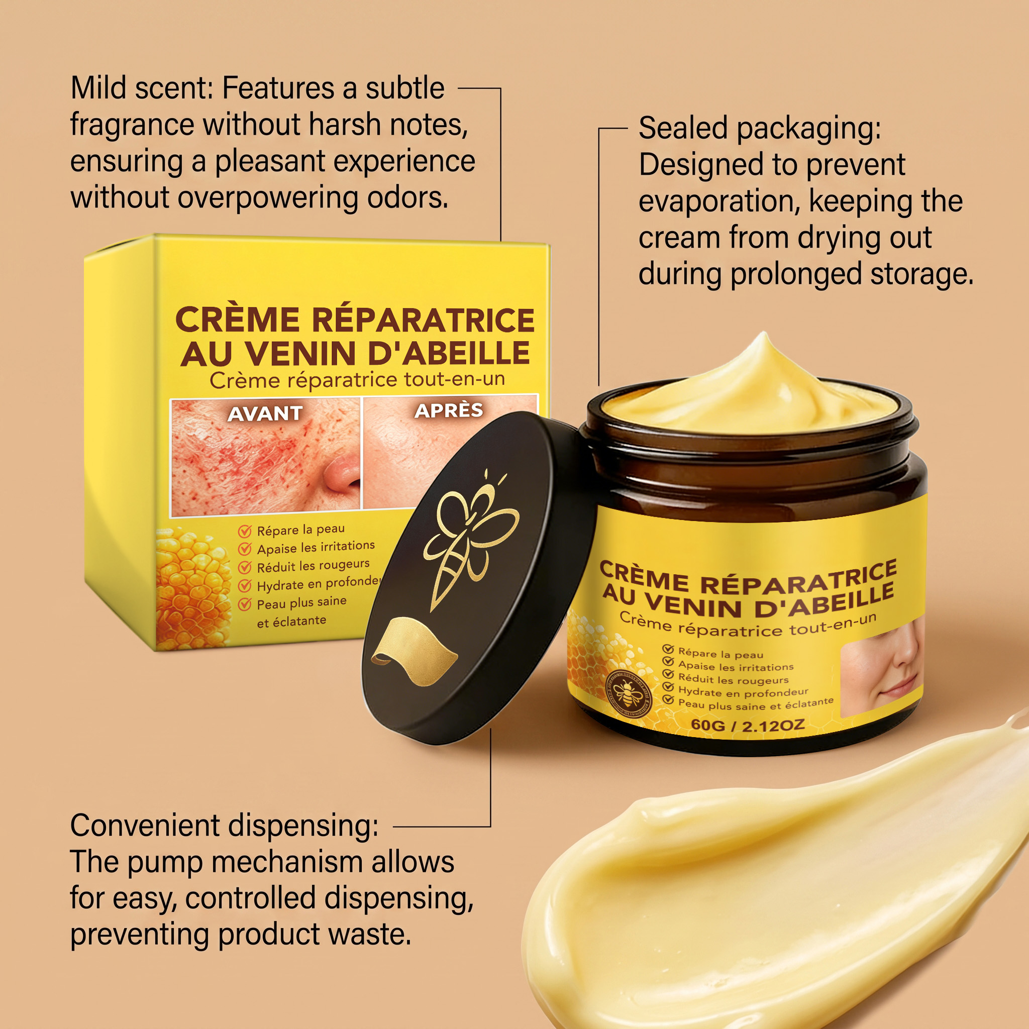 Bee Venom Care Cream Smooth Texture Gentle Skin Care Soft Delicate Easily Absorbed Non Sticky Lotion
