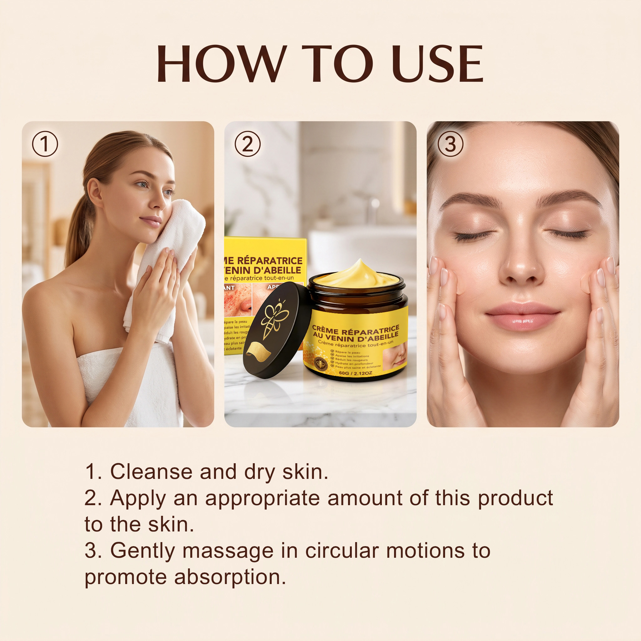 Bee Venom Care Cream Smooth Texture Gentle Skin Care Soft Delicate Easily Absorbed Non Sticky Lotion