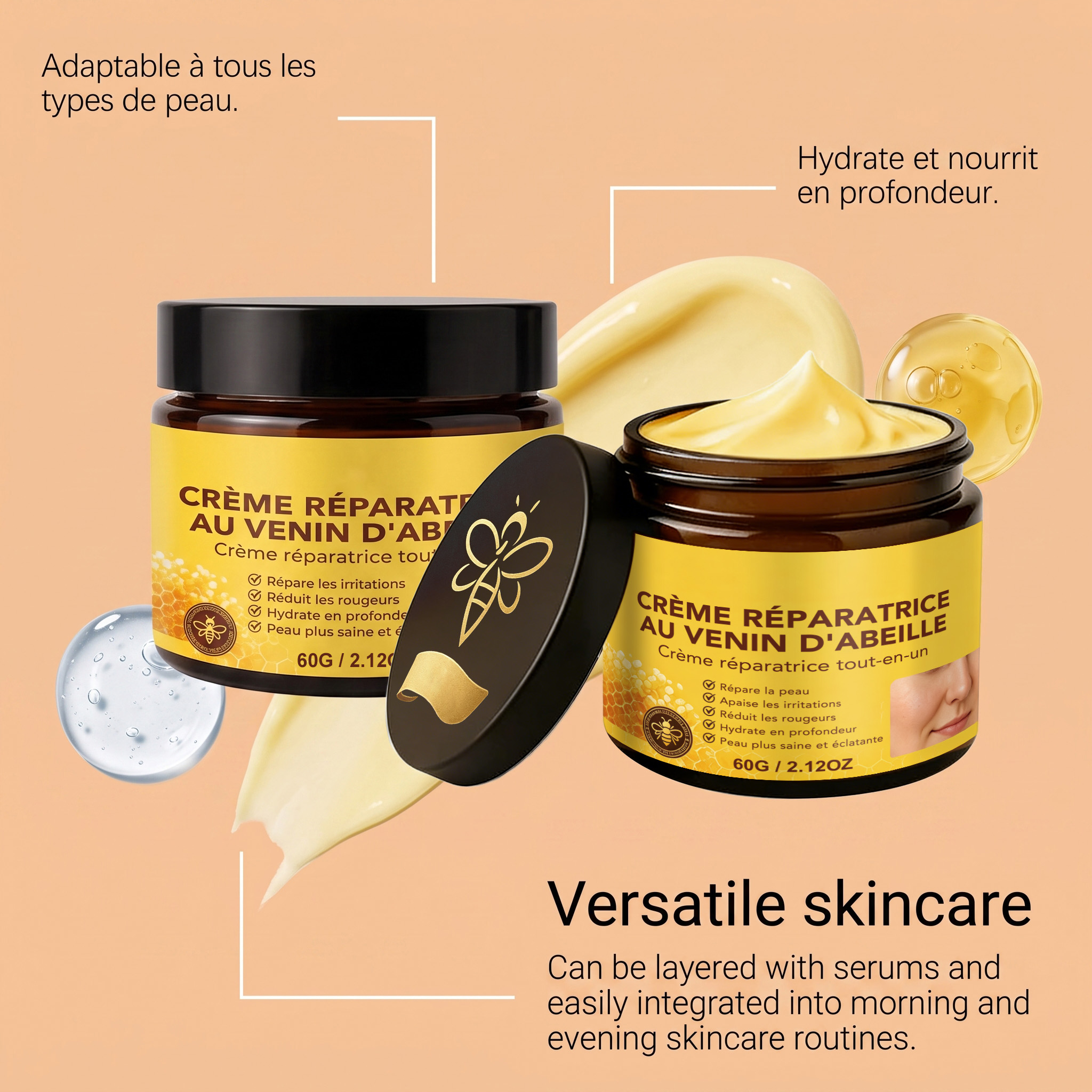 Bee Venom Care Cream Smooth Texture Gentle Skin Care Soft Delicate Easily Absorbed Non Sticky Lotion