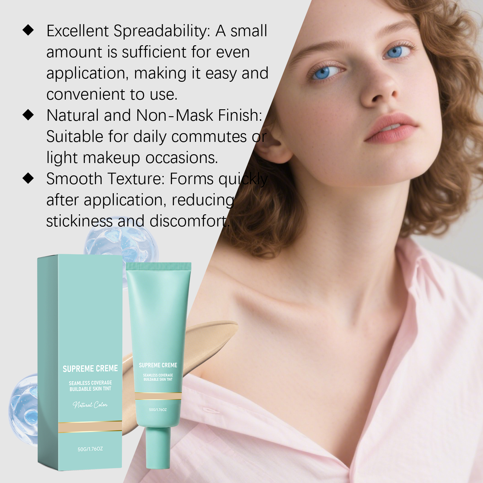 (Natural) Concealing Hydrating Foundation Delicate Sheer Moisturizing Natural Fitting Spreadable Soft Facial Cosmetic Base Makeup