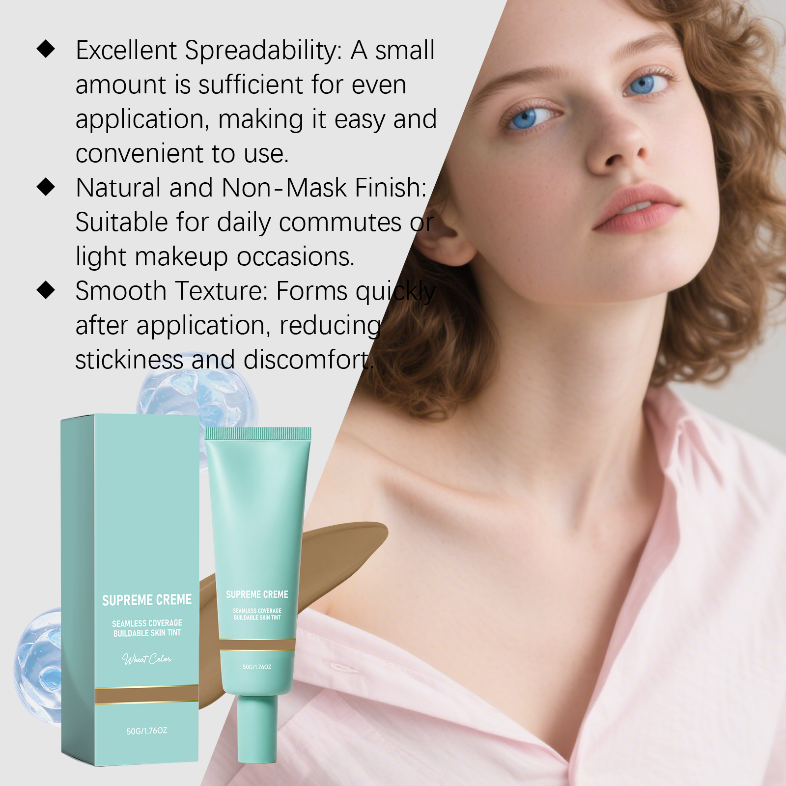 (Natural) Concealing Hydrating Foundation Delicate Sheer Moisturizing Natural Fitting Spreadable Soft Facial Cosmetic Base Makeup