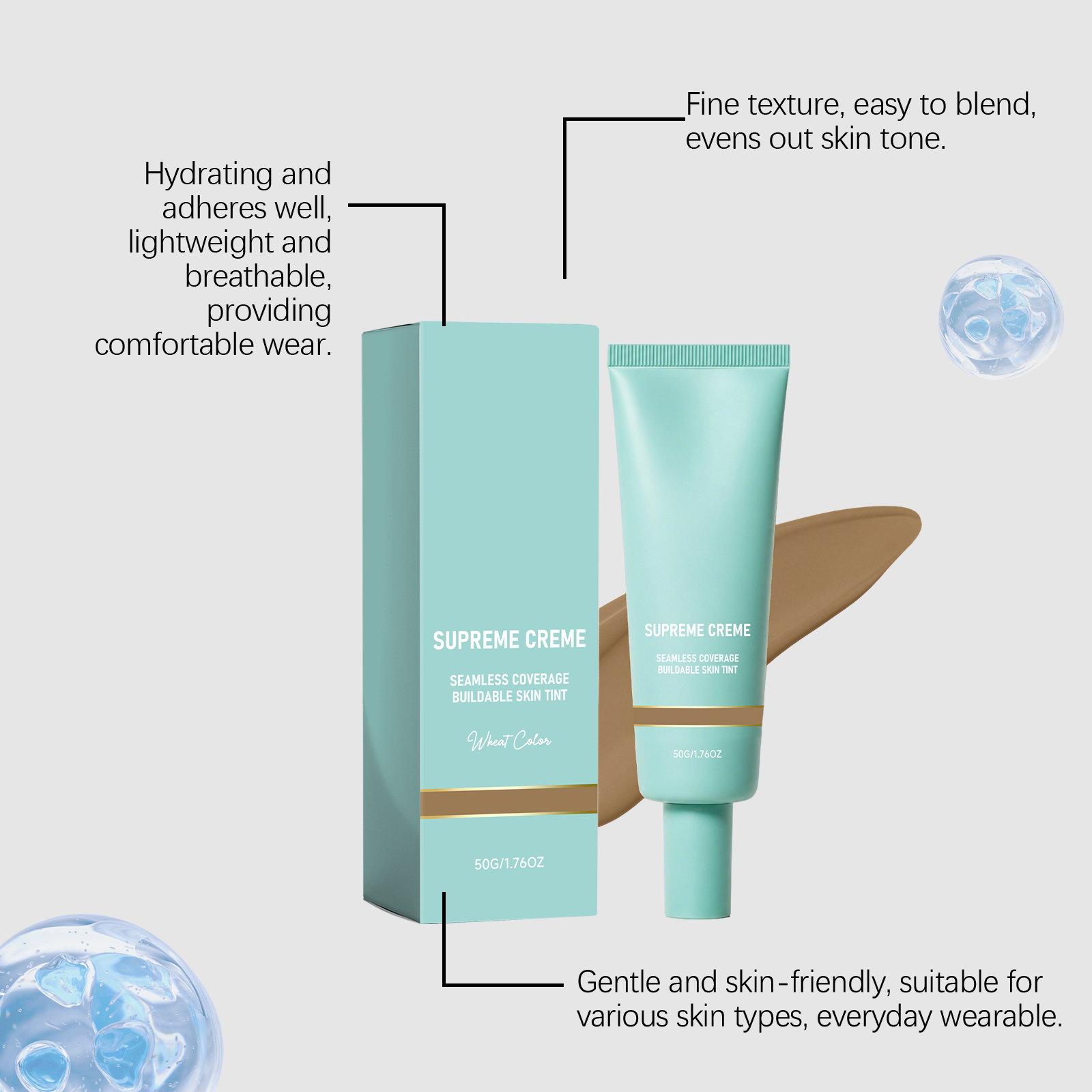 (Natural) Concealing Hydrating Foundation Delicate Sheer Moisturizing Natural Fitting Spreadable Soft Facial Cosmetic Base Makeup