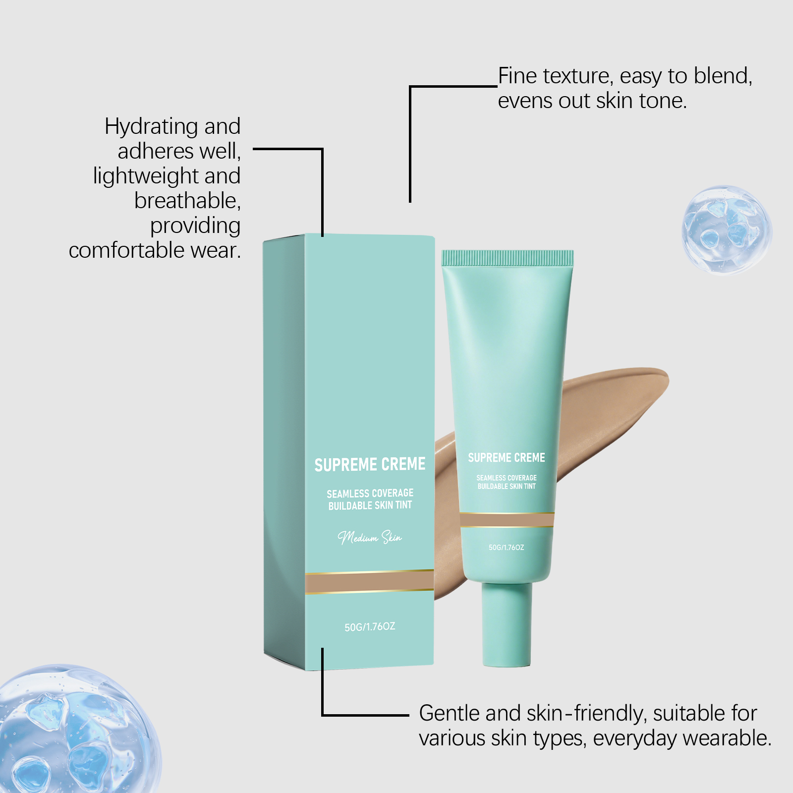 (Natural) Concealing Hydrating Foundation Delicate Sheer Moisturizing Natural Fitting Spreadable Soft Facial Cosmetic Base Makeup