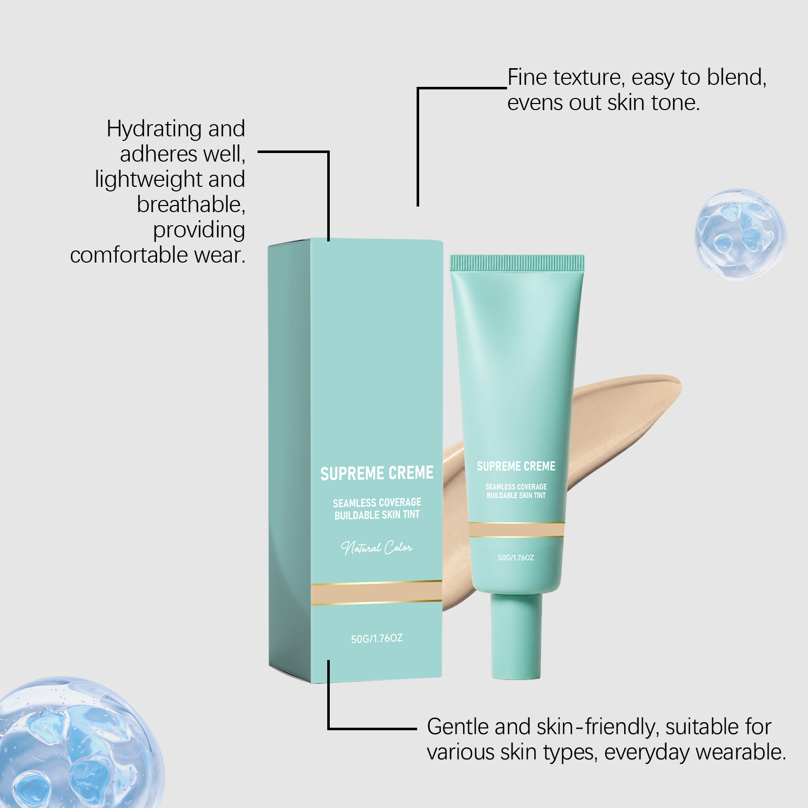 (Natural) Concealing Hydrating Foundation Delicate Sheer Moisturizing Natural Fitting Spreadable Soft Facial Cosmetic Base Makeup