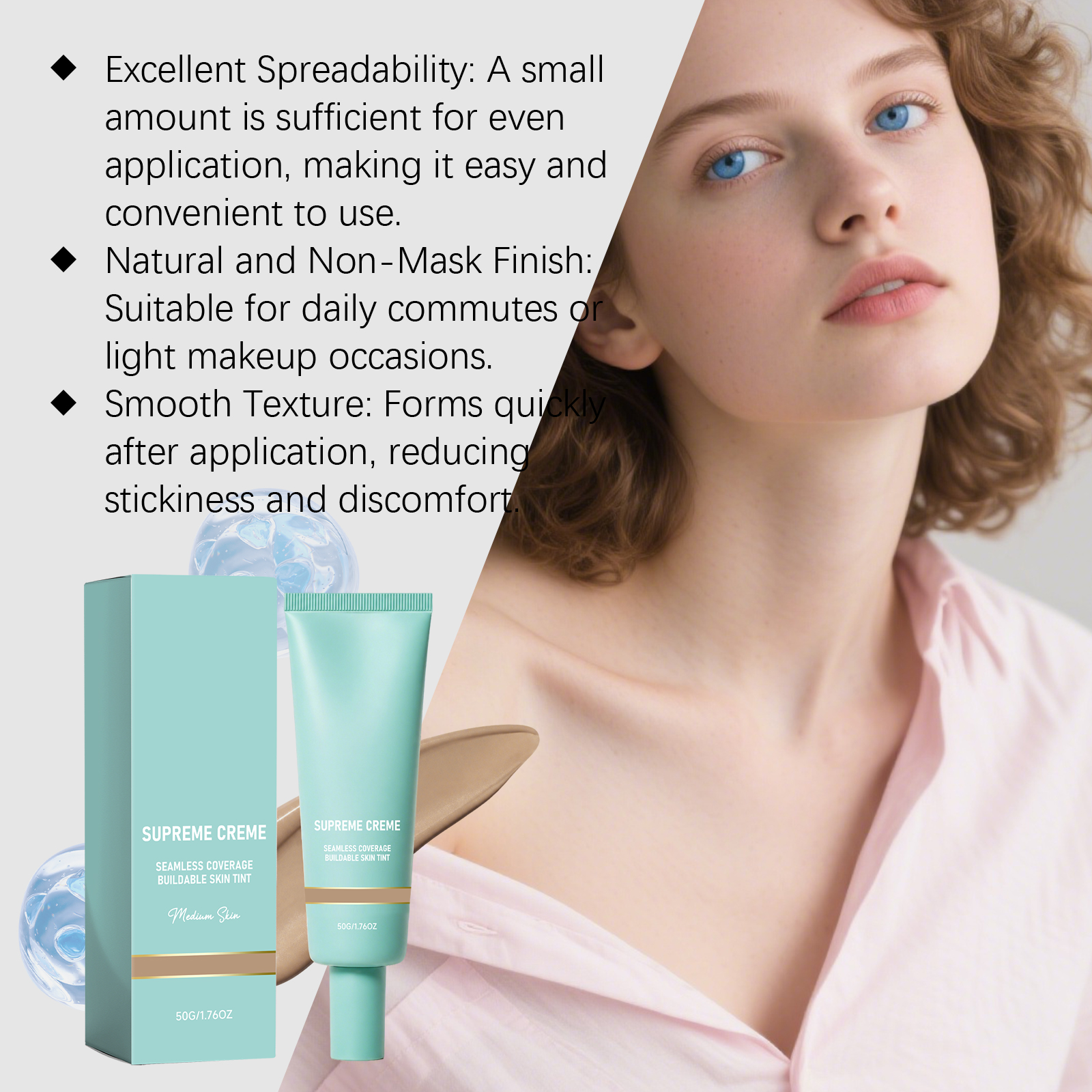 (Natural) Concealing Hydrating Foundation Delicate Sheer Moisturizing Natural Fitting Spreadable Soft Facial Cosmetic Base Makeup