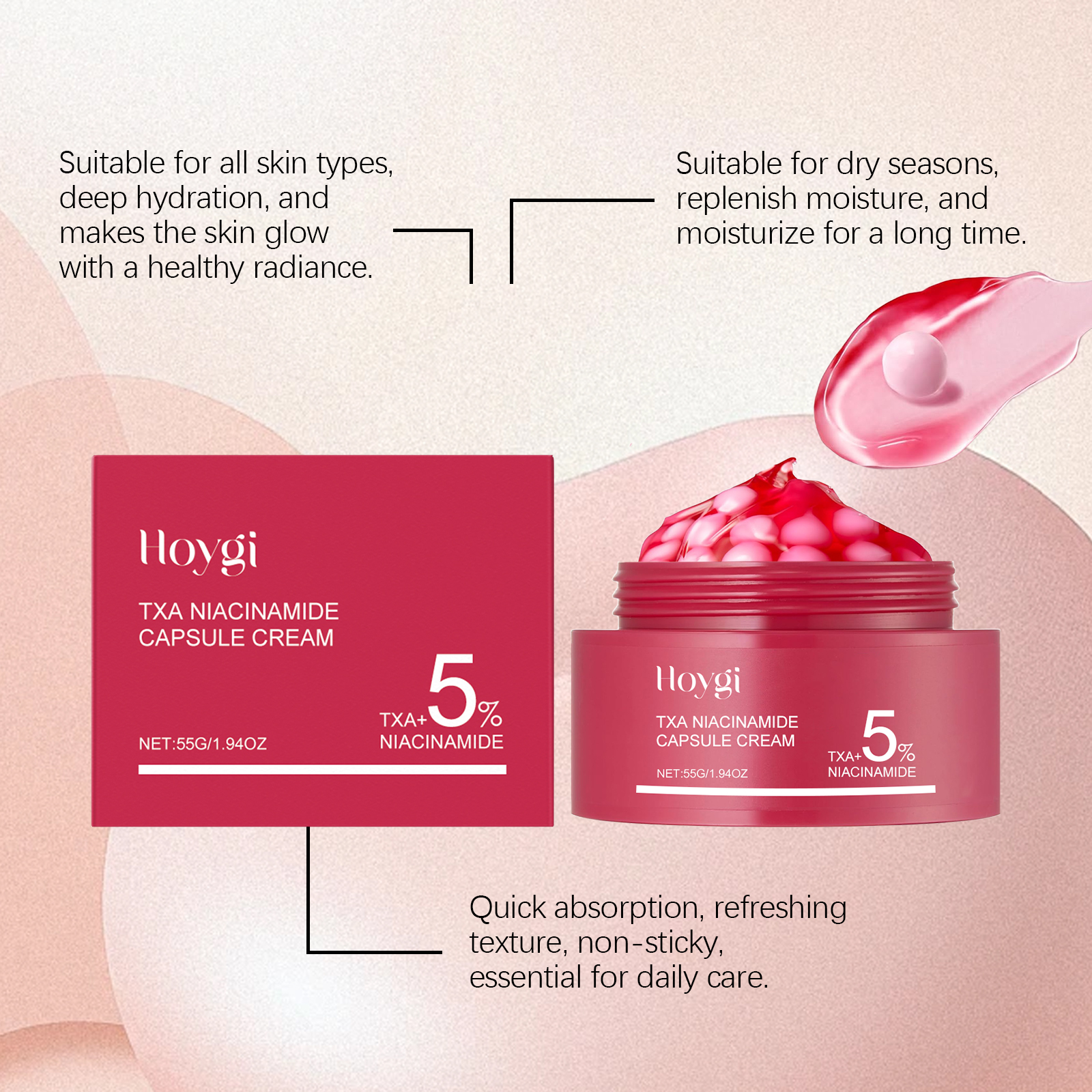 Nicotinamide Moisturizing Capsule Cream Gentle Skin Care Lock Water Refreshing Easy Absorb Nourish Hydrating Face Cream