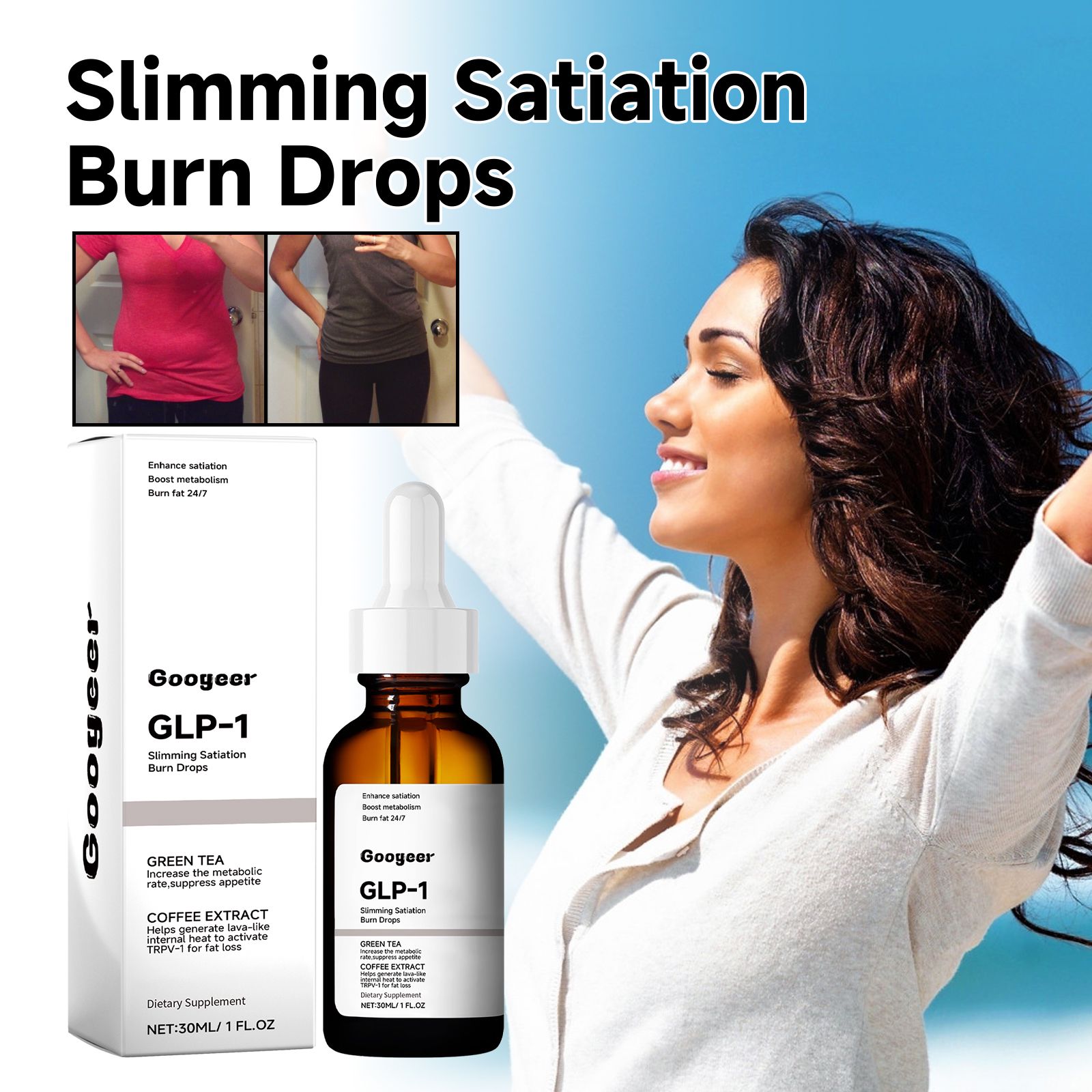 Herbal Body Shaping Drops Green Tea Green Coffee Extract Daily Wellness Supplement 30ml