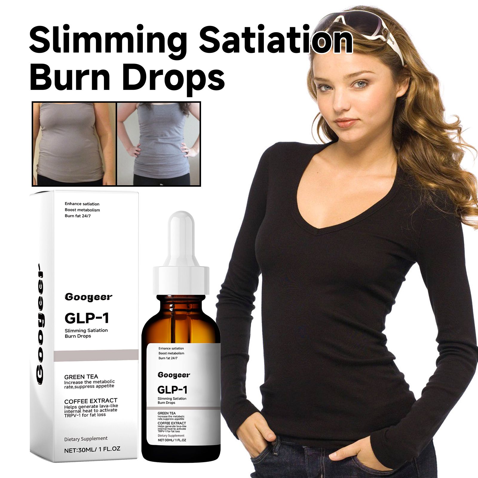 Herbal Body Shaping Drops Green Tea Green Coffee Extract Daily Wellness Supplement 30ml