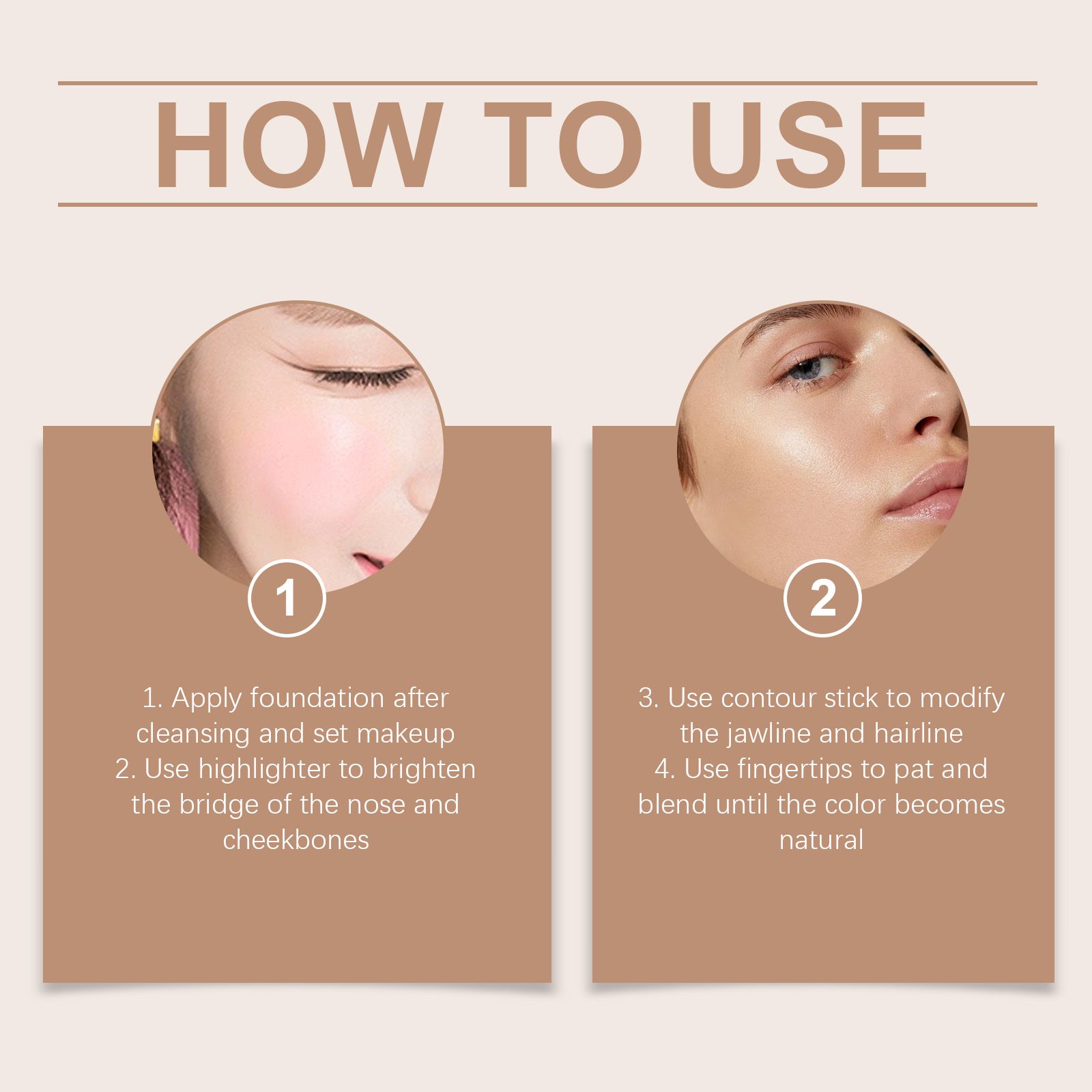2 In 1 Cream Highlight And Contour Stick Dual Ended Portable For Daily Makeup