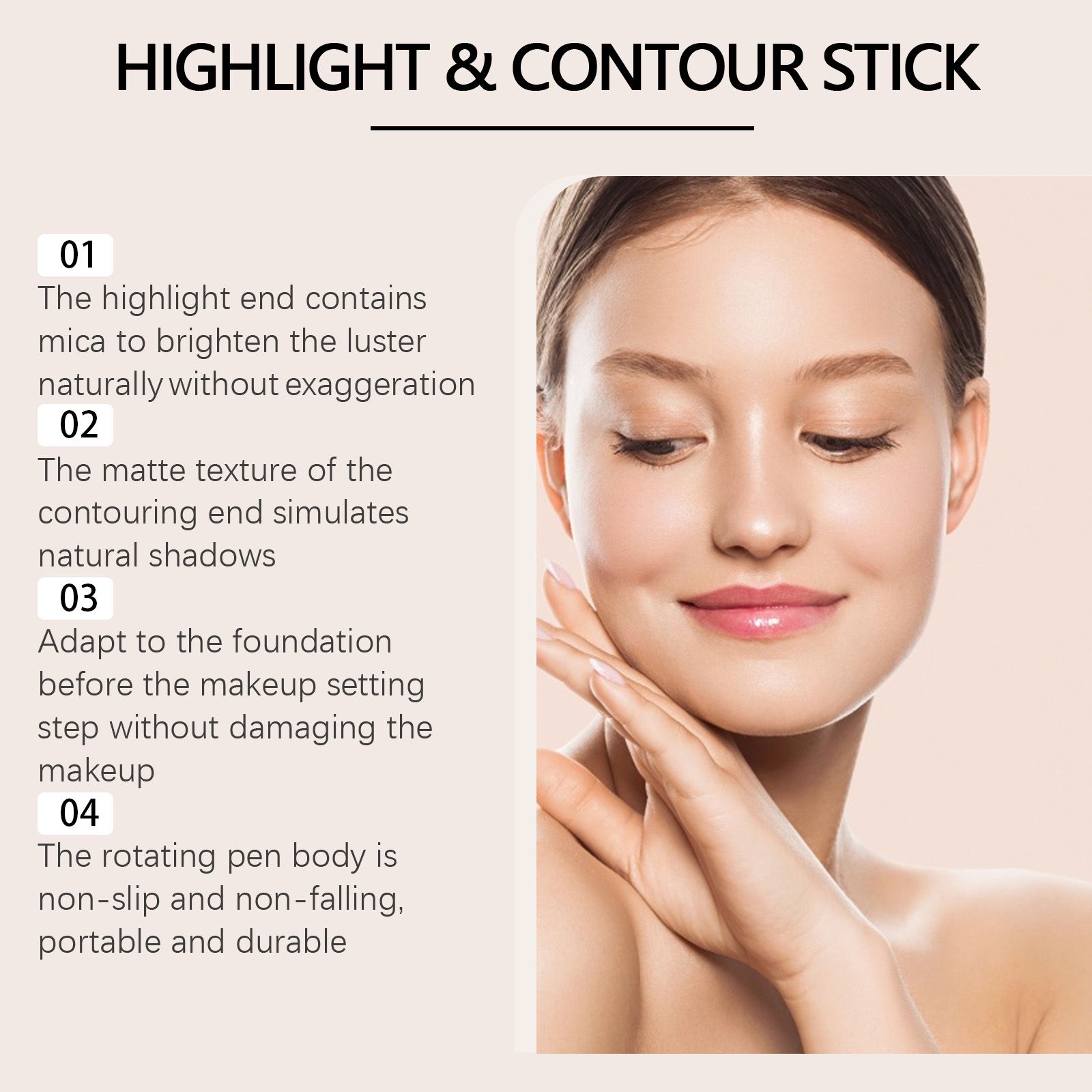 2 In 1 Cream Highlight And Contour Stick Dual Ended Portable For Daily Makeup
