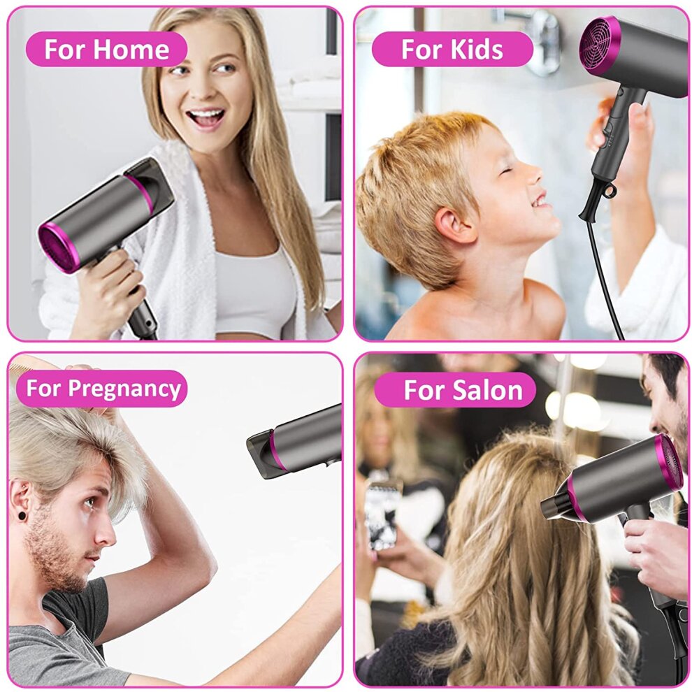 Travel Hair Dryer with Diffuser, Professional Hairdryer Low Noise Lightweight Blow Dryer
