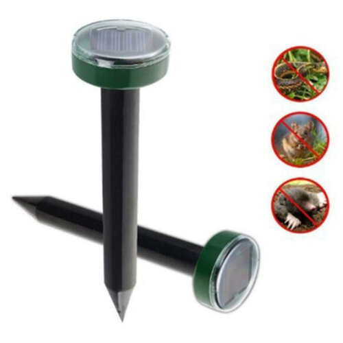 (Round, 4PCS) Mole Rat Repellent Outdoor Solar Ultrasonic Vibration Repeller Spike Pest
