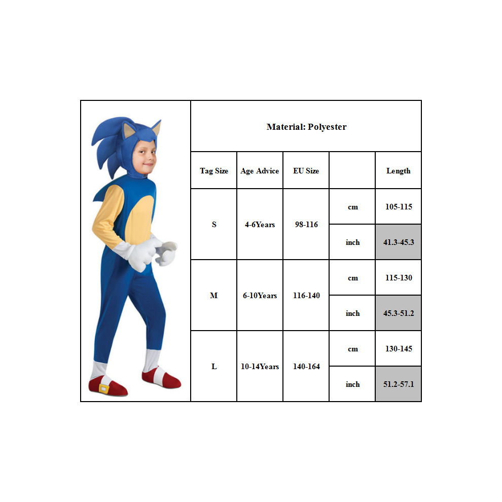 (6~10 Years) Sonic the Hedgehog Costume Kids Boys Cosplay Party Jumpsuits Bodysuit Fancy Dress Game Character Halloween Costumes Role Playing Dress Up Suit Kids Gifts Blue