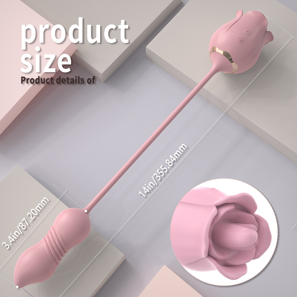 (Red) Rose Vibrators Sex Toys for Women Bullet Vibrator Dildo Adult Toys for Couples Tongue Licking Thrusting 3 in 1 Clitoral Nipple and G Spot Pulse Stimulating Waterproof Rechargeable