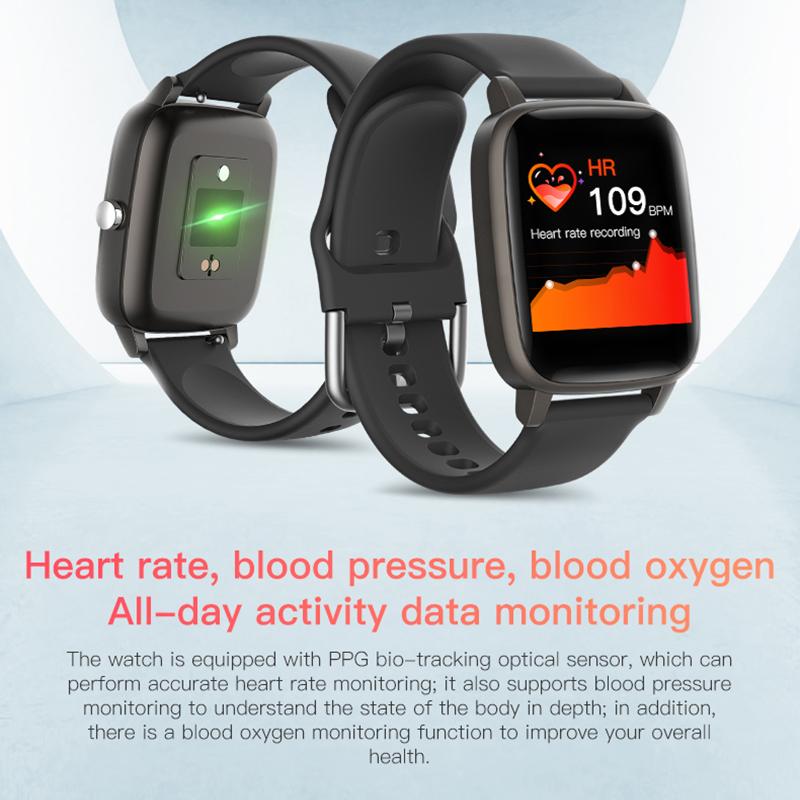 (Black) Body Temperature Monitor Smart Watch Urban Fashion Full Touch Screen Watch