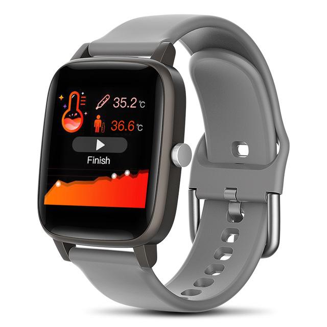 (Black) Body Temperature Monitor Smart Watch Urban Fashion Full Touch Screen Watch