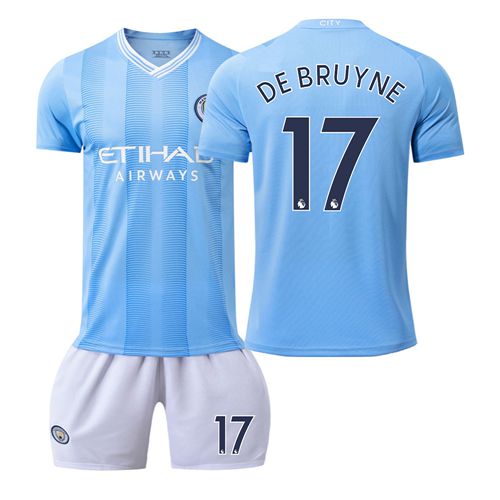 (Kids 16) 23-24 Man City Home Adults Kids Football Kits New season MCFC Boys Soccer Training De Bruyne No. 17