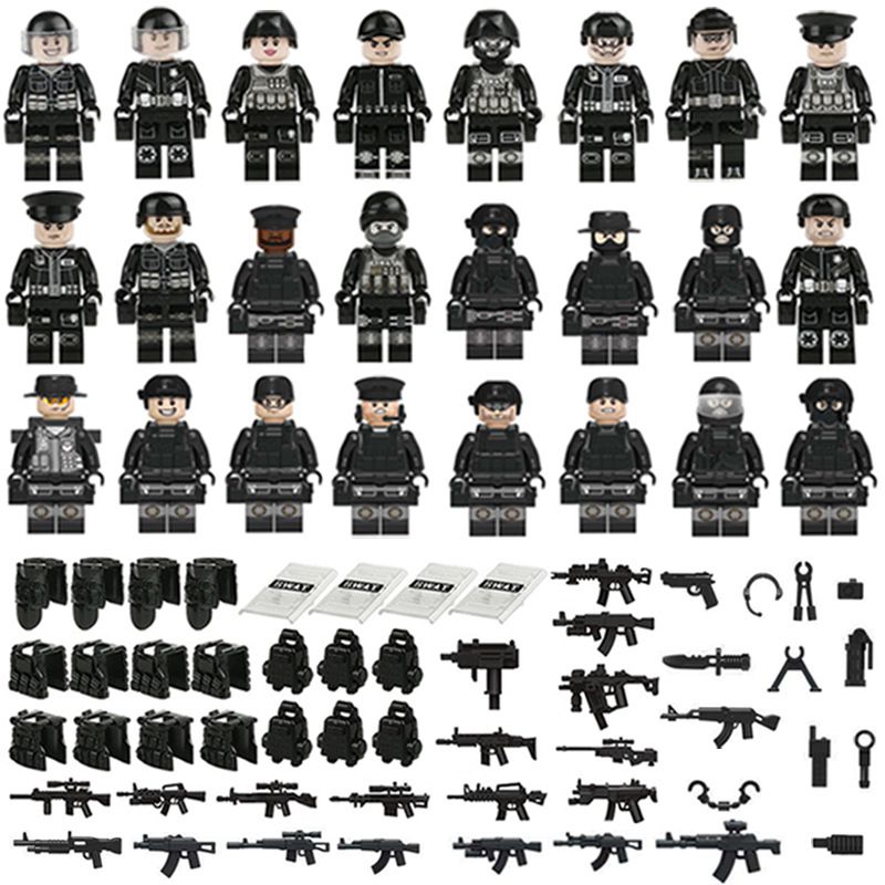 24PCS Mini Figures Building Kit Mini Action Figures Military Weapons Accessories Puzzle Games