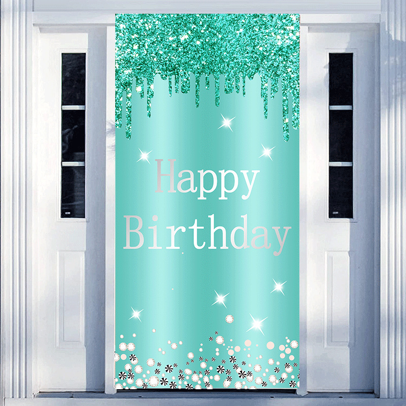 (Banner) Birthday Decorations Happy Birthday Banner Decorations Cheers to Birthday Party Suppiles Green Gold Backdrop for Birthday Party Favors Decor