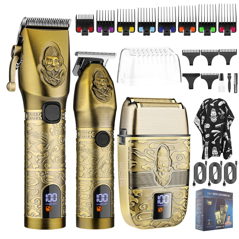 USB Hair Clipper and Electric Shaver Set All Metal Head Electric Trimmer  Mens Grooming Tools