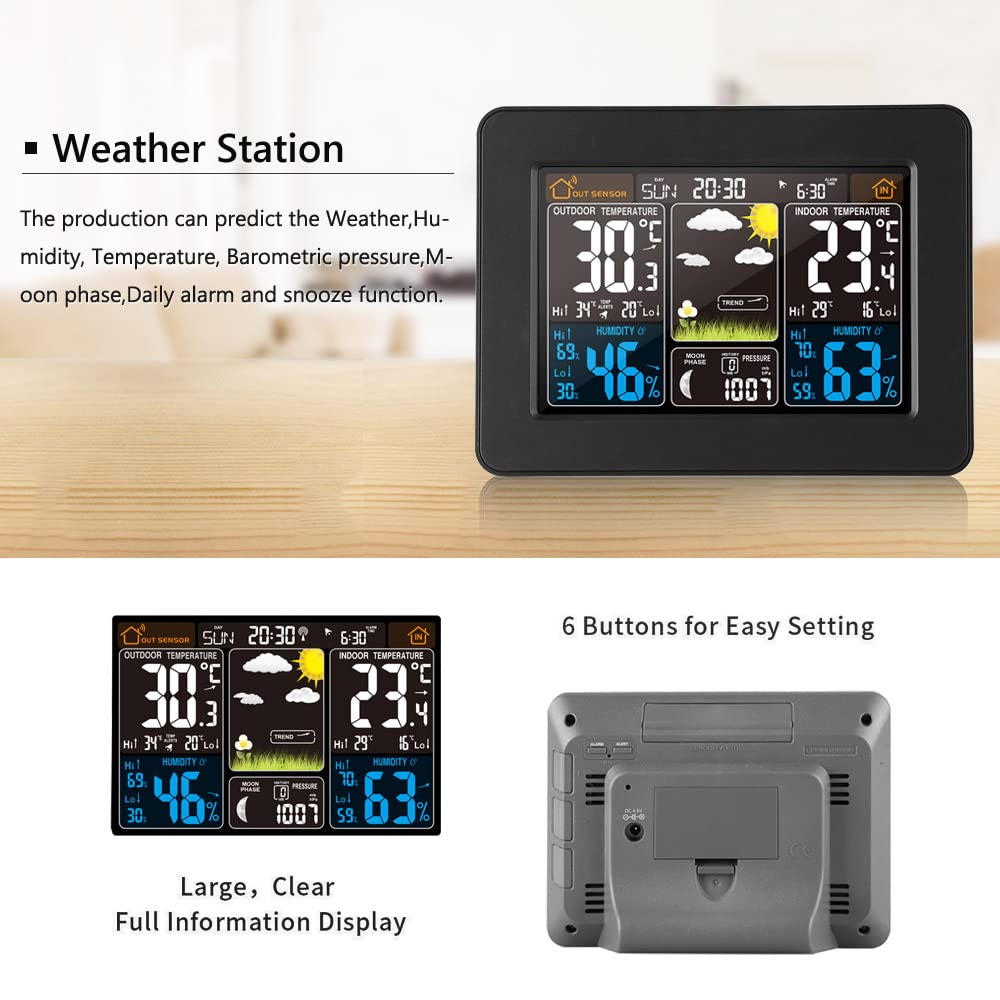 LCD Digital Wireless Weather Station Clock Indoor Outdoor Thermometer Forecast Humidity Calendar Alarm Clock Digital Thermometer Hygrometer Remote Sensor