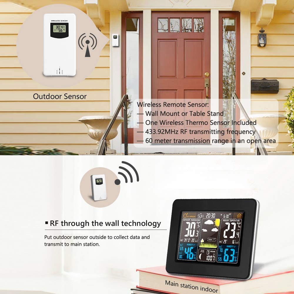LCD Digital Wireless Weather Station Clock Indoor Outdoor Thermometer Forecast Humidity Calendar Alarm Clock Digital Thermometer Hygrometer Remote Sensor