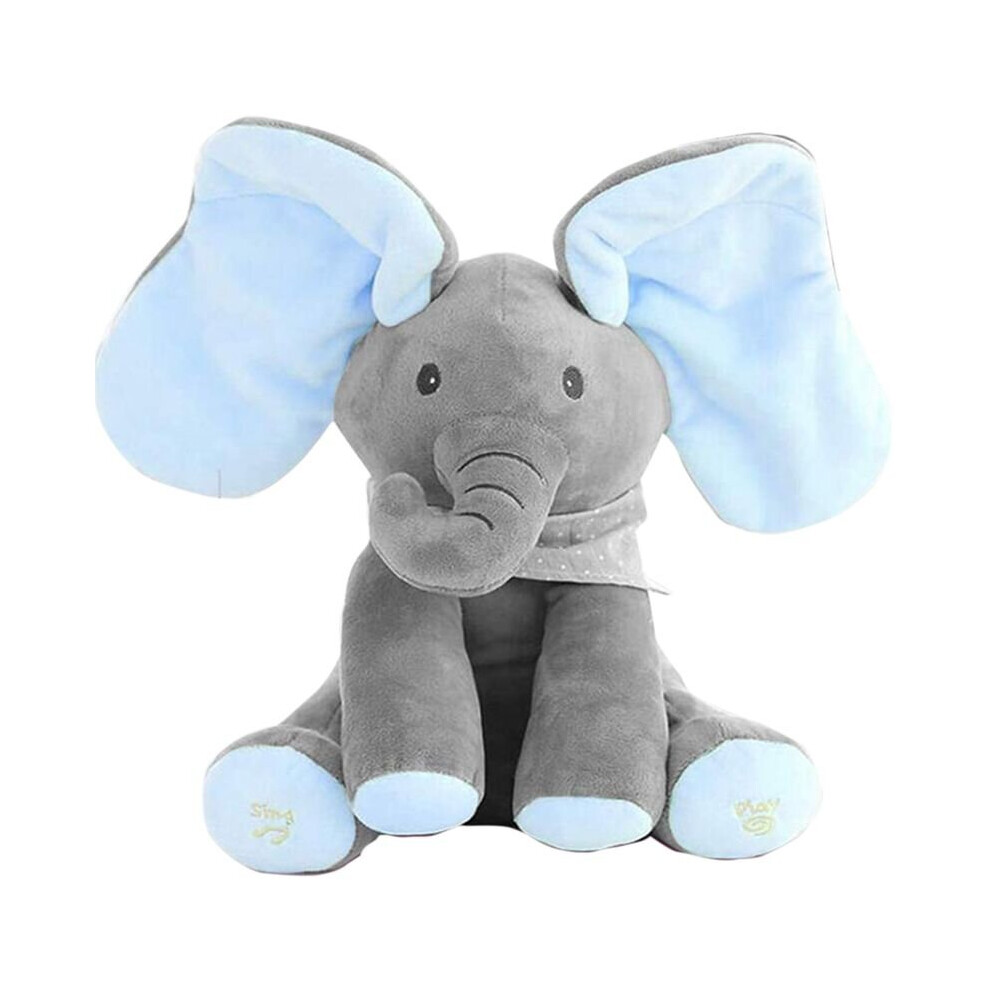 Blue Peek-a-boo Elephant Plush Toy Singing Stuffed Doll Gift