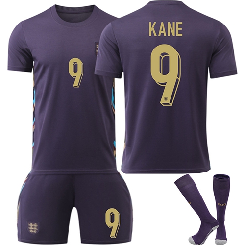 2024 England Away UEFA European Championship Football Kit for Children with Number 9 Kane Short Sleeve Jersey Shirt Shorts and Socks Set Training Wear