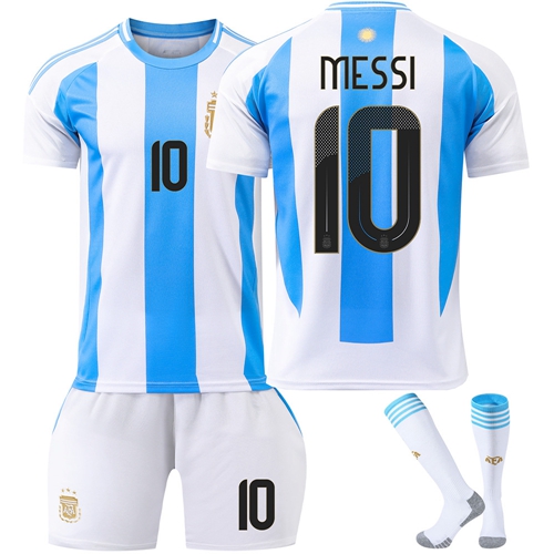 2024 Argentina Home Football Kit Number 10 Messi Jersey Set for Kids Soccer Jersey Tracksuit Boys Football Training Shirts Shorts Activewear Sportwear