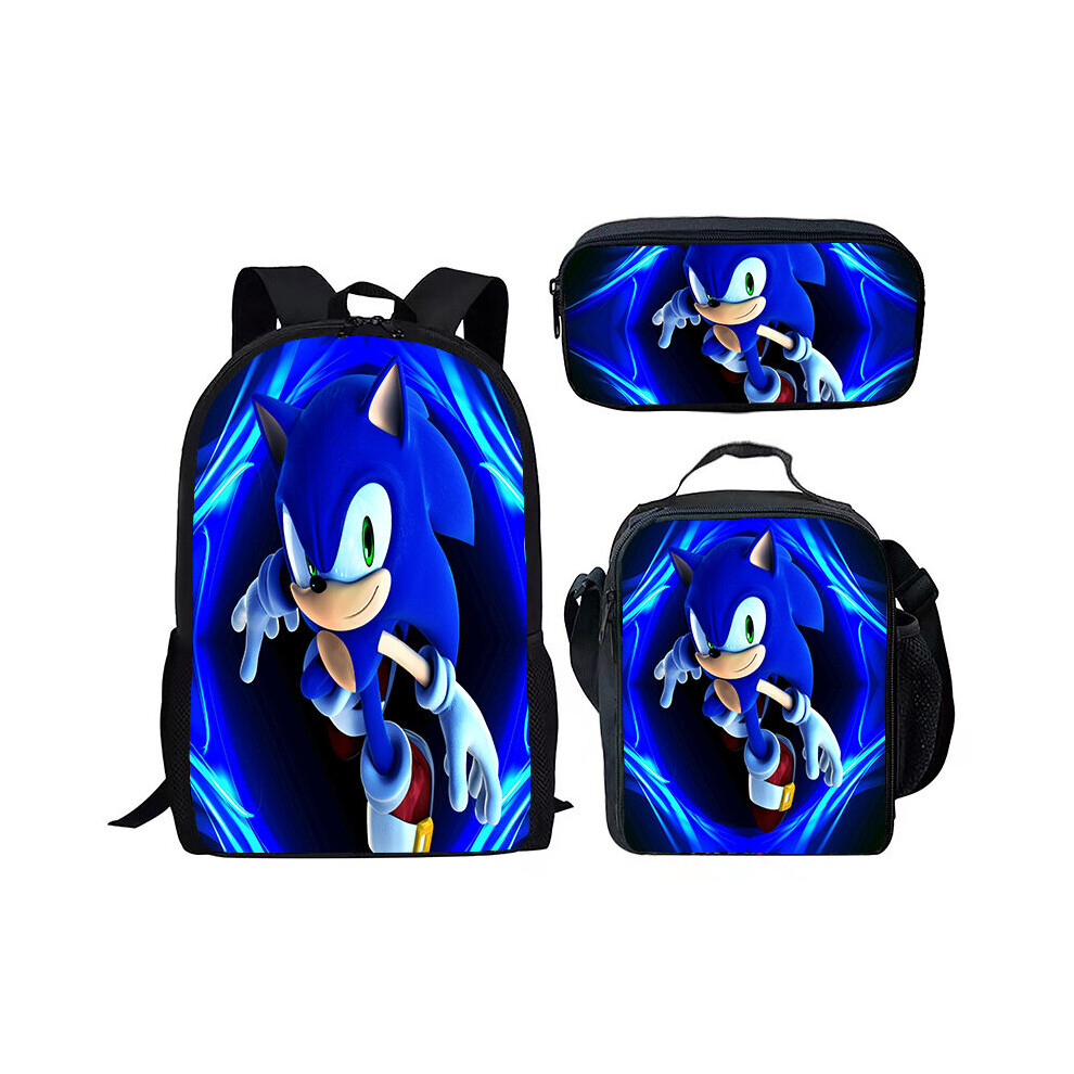 (Type 1) Sonic 3 Piece School Bag Lunch Bag Pencil Case Kids Set