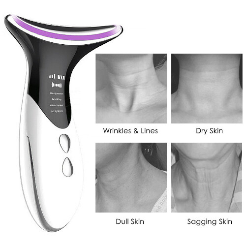 EMS Micro Current Color Light Temperature Sensing Neck Guide Neck Guard High Frequency Vibration Ion Facial Beauty Instrument